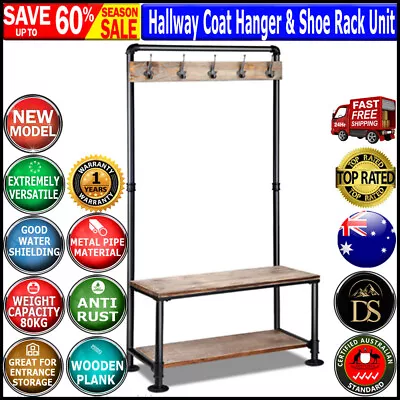 Hallway Hook Coat Shoe Rack Hanger Unit Industrial Pipe Shelf Entrance Furniture • $99.76