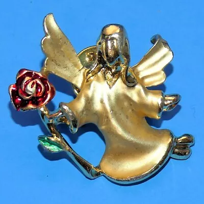 Vintage Gigio Giusti Angel Brooch Pin Red Rose Flower Religious Guardian Signed • $14.99