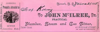 1888 Newark Nj John Milree Plumber Steam And Gas Fitter Billhead Statement Z1395 • $22.33