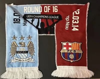 2014 Official UEFA Champions League Round Of 16 Manchester City Barcelona Scarf • $18.40
