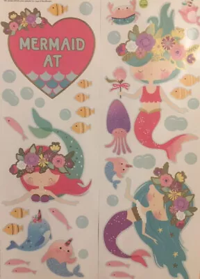 MERMAIDS At HEART Wall Stickers 40 Decals Fish Bubbles Crab Ocean Beach Sea • $7.95