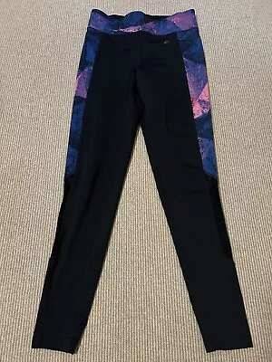 Worn Once F&F Gym Sports Leggings Size S Black Pink Purple Abstract Print Panel • £7