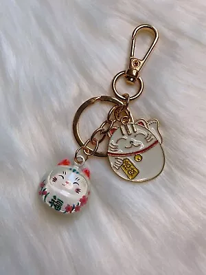 Japan Maneki Neko Lucky Cat Keychain Bag Charm Chime Bell Good Luck Fortune New • $16.99