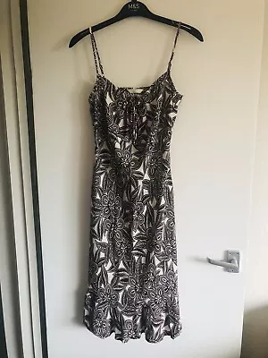 M&S White&Chocolate Floral Print Beach Summer Dress UK Size 10/12 • £7.90