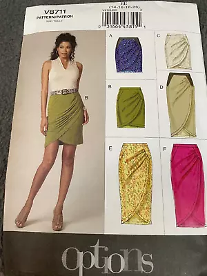 Vogue Patterns V8711 Womens Fitted Skirt Mock Wrap Options EE 14 16 18 20 Uncut • $12.87