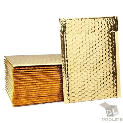 50 #000 Glamour Metallic Gold Poly Bubble Mailers Envelopes Bags 4x8 Extra Wide • $14.95