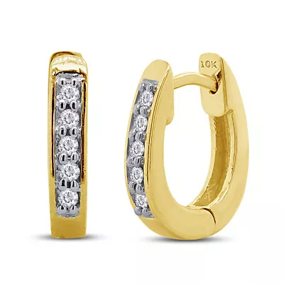 0.08 Ct.10K Yellow Gold Mens Ladies Children Genuine Diamond Hoops Earrings 11Mm • $272.04