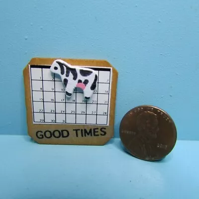 Dollhouse Miniature Good Times Cow Wood Wall Calendar B1629 • $1.34