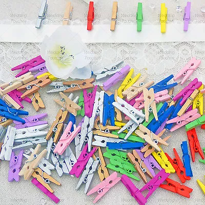 25mm Mini Coloured Wooden Clothes Peg Craft For Vintage Shabby Chic Wedding • £3.29