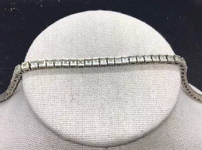 Vintage Sterling Silver 925 Clear Princess Cut Cz Bracelet 8  X976 • $27.99