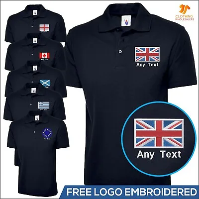 Personalised Embroidered Country Flag Poloshirt Patriotic Workwear Polo T Shirt • £20.63