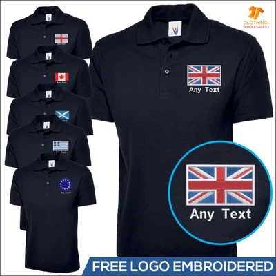 Personalised Embroidered Country Flag Poloshirt Patriotic Workwear Polo T Shirt • £17.13