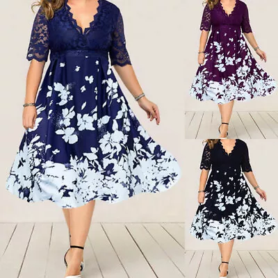 $8.14 • Buy Women Lace Floral Dresses Plus Size Evening Cocktail Formal Party Ball Gown AU#