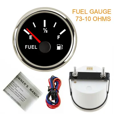 52mm 2-1/16'' Fuel Level Gauge 73-10 Ohms For Car Marine Red Backlight Gas Meter • $23.70