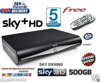 Sky + Hd Satellite Receiver Box 500gb Amstrad Drx890 3d Ready • £49.99