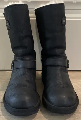 $45.95 • Buy UGG Australia Kensington Black Leather Boots With Buckles Moto Style Womens SZ 5