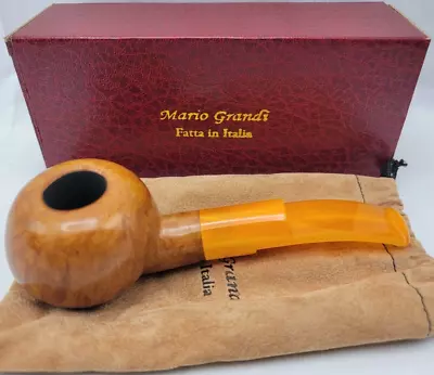 Mario Grandi UNSMOKED Light Brown Wood Tobacco Pipe Wide Mouth & Bowl Open Box • $199.99