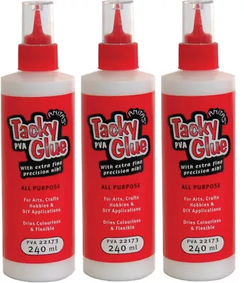 Anita's Tacky PVA Glue - 3x 240ml Bottles - All Purpose Clear Drying Adhesive • £17.50