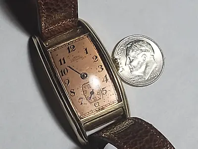 Vtg Gothic Jar Proof Mens Curved Body 10k Gold Filled Art Deco Wristwatch As Is • $28