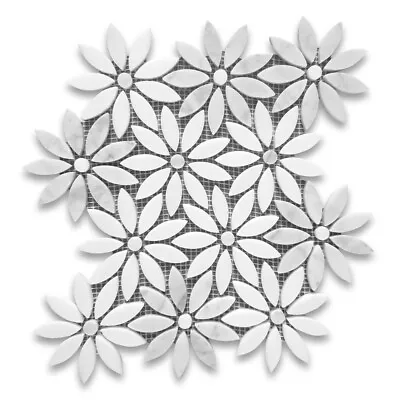 C9F5XH Carrara White Thassos White Marble Daisy Flower Waterjet Mosaic Tile • $32.99