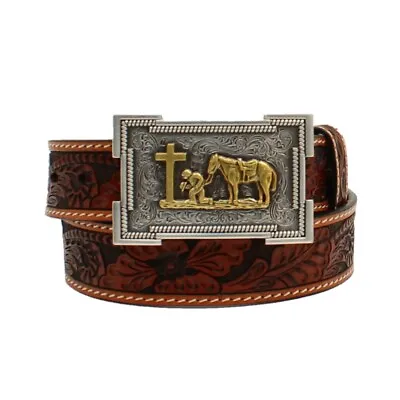 3D Belt® Children's Tooled Cowboy Prayer Brown Leather Belt D120001808 • $39