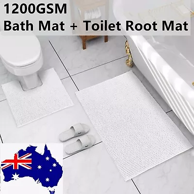 2 Pcs Chenille Bathroom Mat + Toilet Root Mat Set Non Slip 8 Colors New • $24.99