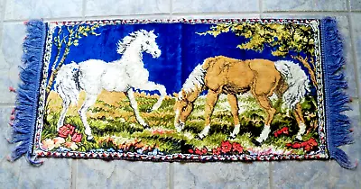 Vintage Italian Tapestry Velvet Wall Hanging - HORSES • $22.50