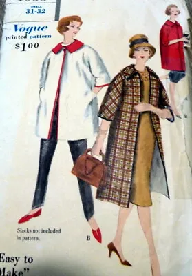 LOVELY VTG 1950s REVERSIBLE COAT VOGUE Sewing Pattern SMALL • $9.99