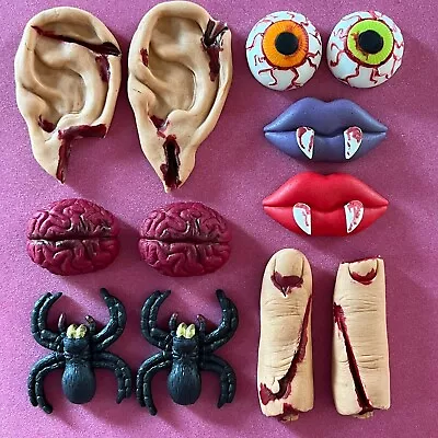 12 EDIBLE HALLOWEEN GORY SET Eyes Fingers Ears Brain Spider Teeth Cake Topper • £16