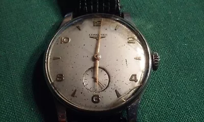 VINTAGE LONGINES LARGE FACE WRIST WATCH W/ Recessed Second Hand - WORKS Great! • $99.95