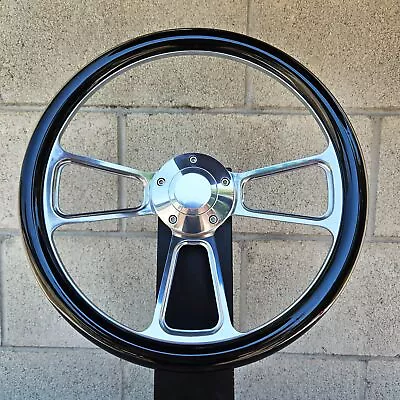 14  Polished Half Wrap Steering Wheel Black Hydro Chevy Muscle C10 Ford Hot Rod • $123.49