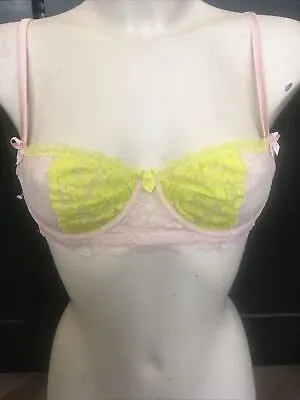 BNWT Mimi Holliday Pavlova Silk Lace Balcony Bra Underwire NoPad Pink Yellow 30B • $32.33