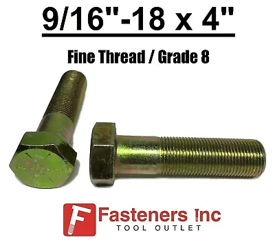 9/16-18 X 4  (PT) Hex Bolt Yellow Zinc Plated Grade 8 Cap Screw Fine Thread • $11.68