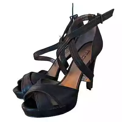 Moda Womens Sz 10 Platform Strappy Heels Black Leather • $20