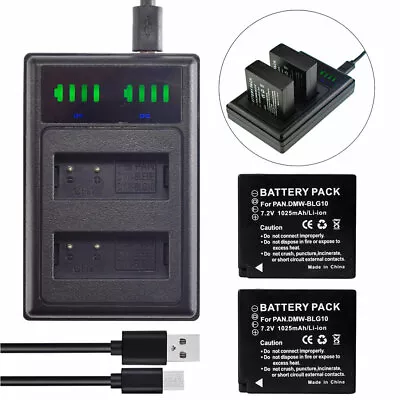 LED SLIM Charger +2x Battery For Panasonic DMW-BLG10 DE-A98 DMC-GX85CGK DMC-GX85 • $34.77