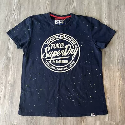 New Superdry Men's Worldwide Glow In The Dark Splat Tee Nautical Navy Slim Sz XL • $19.90