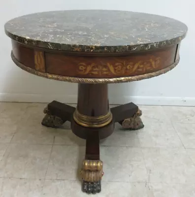 Maitland Smith Marble Top Mahogany Paw Foot Federal Round Center Card Table • $1529.10