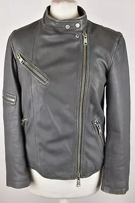 ALLSAINTS Grey Leather Jacket Size Uk 10 Womens Full Zip Sheep Leather • £55.97