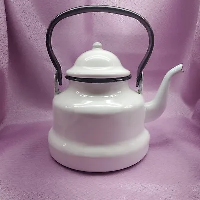 $36 • Buy Vtg Black & White Bell Shaped Gooseneck Enamelware Teapot Romania