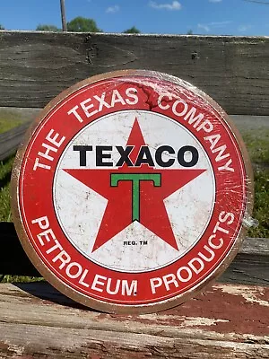 Texaco Petroleum Products Round Metal Sign Tin Vintage Garage Gas Oil  Rustic  • $16.95