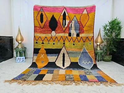 Moroccan Boujaad Handmade Rug 6'5 X9'8  Berber Patchwork Orange Black Wool Rug • $720