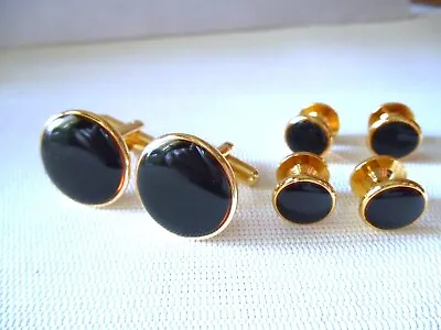 Vintage Round Goldtone & Black Cufflinks + 4 Shirt Buttons • $8.24