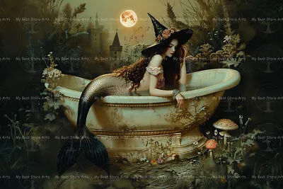 MERMAID In BATHTUB ART PRINT Wall Decor Siren Poster Cottagecore Artwork D349 • $7.95