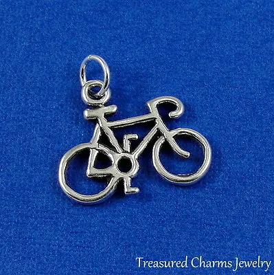 .925 Sterling Silver BICYCLE CHARM Bike Cyclist PENDANT • $14.95