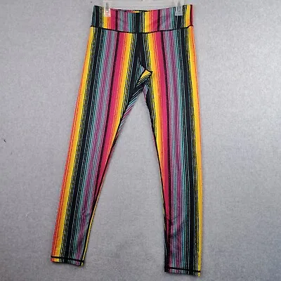 Crazy Train Rainbow Stripe Colorful Womens SZ Medium Leggings Inside Out Pants • £24.08