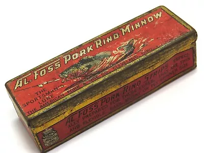 Al Foss Pork Rind Minnow Vintage Metal Fishing Lure Tin Box Empty • $25.99