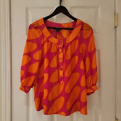 H&M X Marimekko Blouse Size 6 Pink Orange Pink Orange Geometric Silk Cotton Top • $23.94