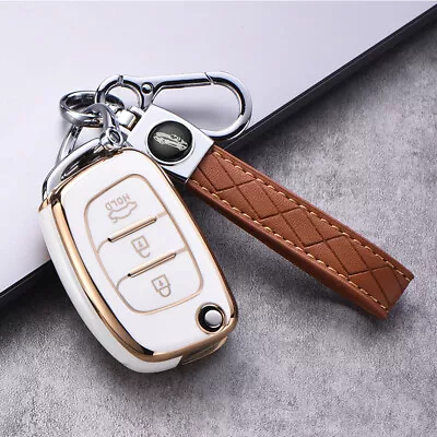 $25.19 • Buy Beige Flip Key Fob Cover Case TPU Shell For Hyundai I20 Ix35 Ix45 Tucson Elantra