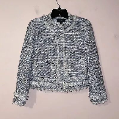 J Crew White Blue Multi Tweed Zip Up Jacket Size 2P NWT! • $50