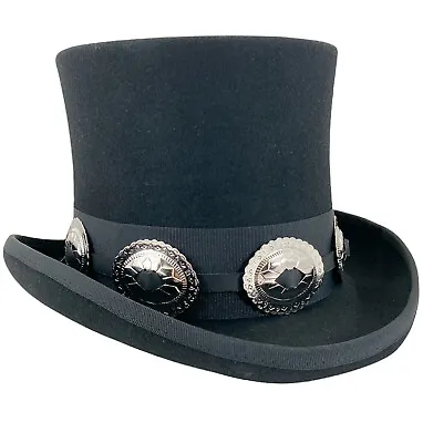 Black 100% Wool Felt Top Hat Concho Band Victorian Costume Slash Mad Hatter USA  • $24.99